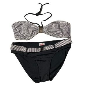 Cole Of California Womens Bikini size Medium black stripe 2 Piece